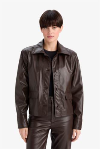 Veste en similicuir à col polo Coupe régulière