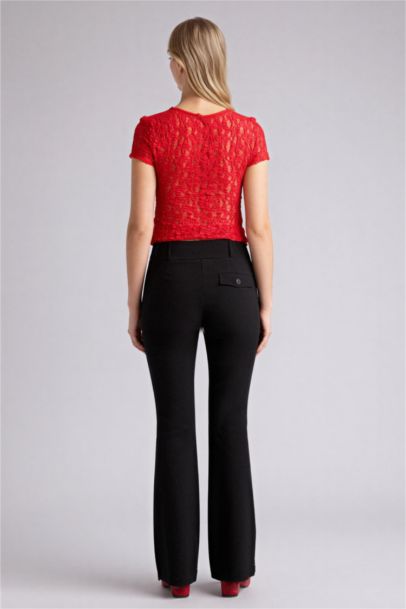 Flare Fıt Fermuarlı Normal Bel Bengalin Pantolon