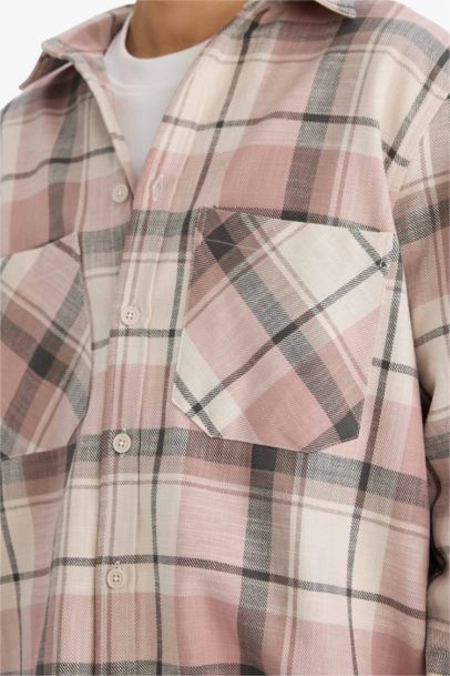 Regular Fit Polo Neck Plaid Flannel Long Sleeve Shirt