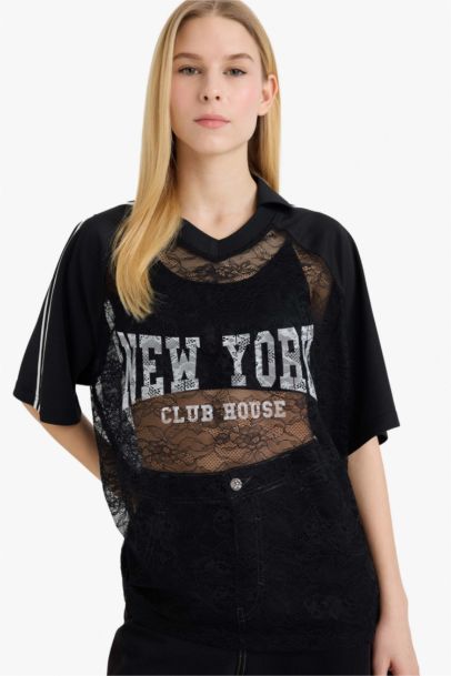 Oversize Fit Printed Lace T-shirt
