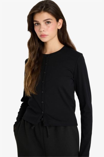 Slim Fit Button Neck Ribana Cardigan