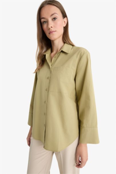 Regular Fit Poplin Shirt Collar Long Sleeve Tunic