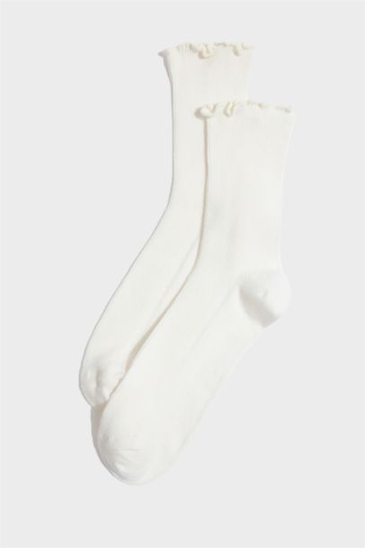 Kadın Fırfırlı 3'lü Pamuklu Uzun Çorap