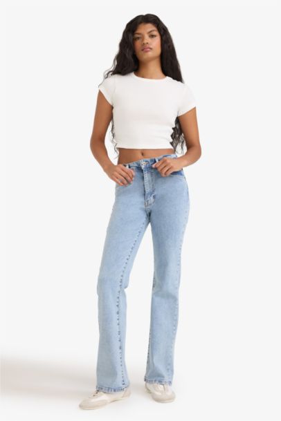 Jean taille haute délavé