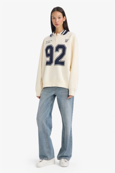Oversize Fit Printed Long Sleeve Sweatshirt