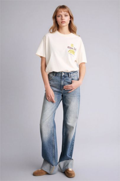 Oversıze Baskılı Kısa Kollu Tişört