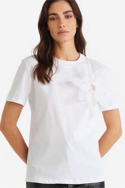 Relax Fit Crew Neck Embroidered Cotton T-Shirt