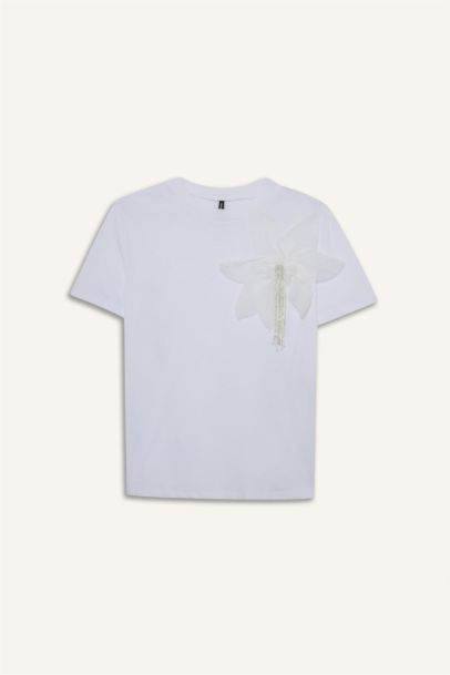 Relax Fit Crew Neck Embroidered Cotton T-Shirt