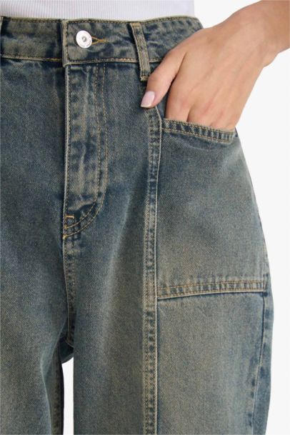 Jean taille haute large effet délavé Style des années 90