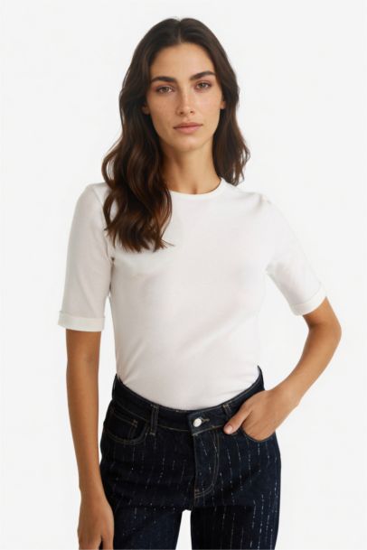 Slim Fit Crew Neck Ribbed Camisole T-Shirt