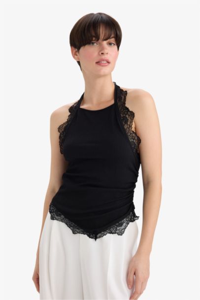 Blouse plissée à col halter Coupe slim