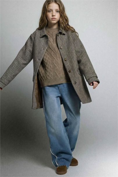 Girl Shirt Collar Puffer Jacket