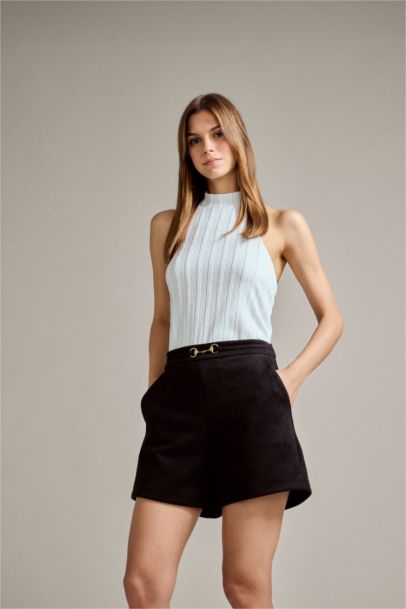 Suede Normal Waist Regular Hem Shorts