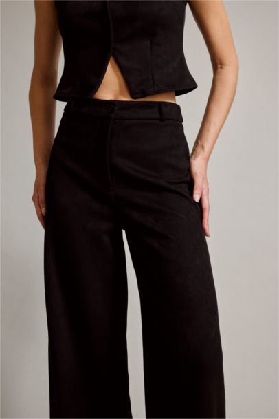 Wide Leg Geniş Bol Paça Süet Pantolon