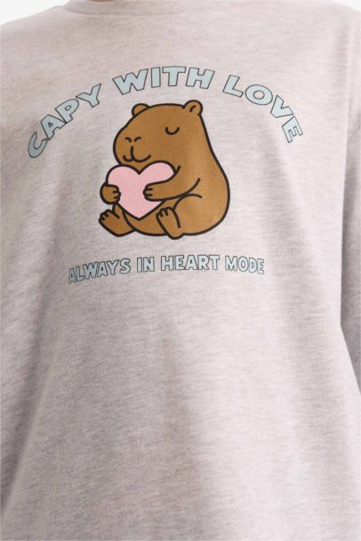 Pijama Takımı Baskılı Uzun Kollu Üst Desenli Uzun Alt Kız Çocuk