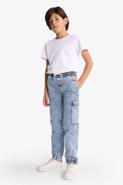 Jogger Fit Beli Lastikli Jean Pantolon Erkek Çocuk