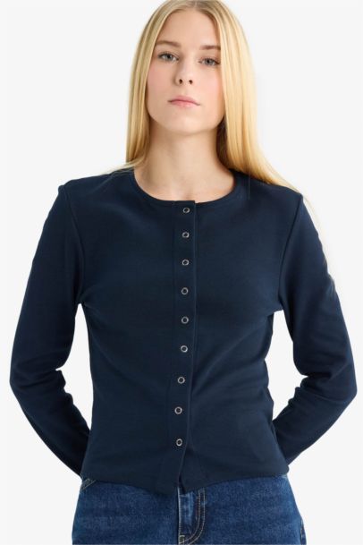 Slim Fit Crew Neck Ribana Cardigan