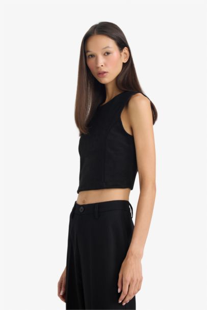 Suede Crew Neck Tank Top