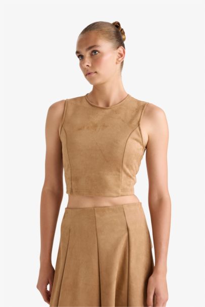 Suede Crew Neck Tank Top
