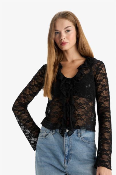 Slim Fit V-Neck Long Sleeve Blouse