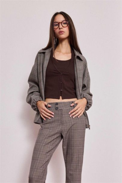 Veste en taffetas à carreaux avec fermeture zip