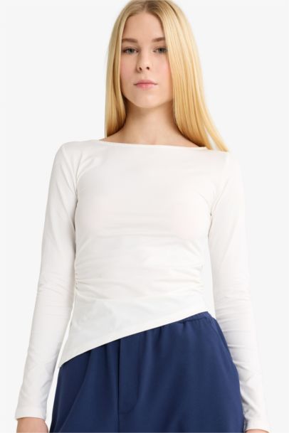 Fitted Crew Neck Ribbed Long Sleeve T-Shirt