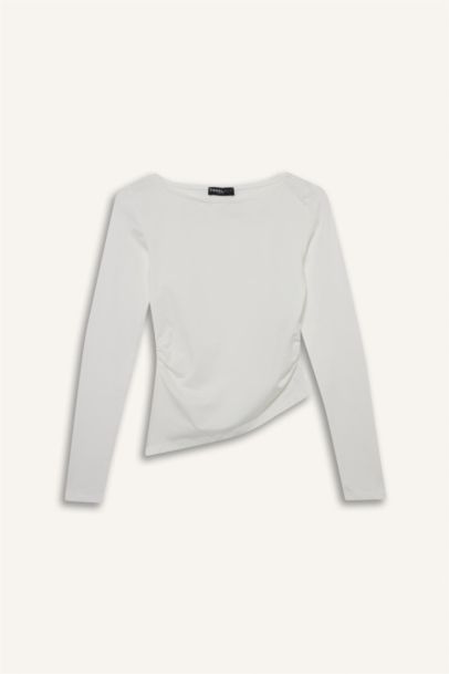 Fitted Crew Neck Ribbed Long Sleeve T-Shirt