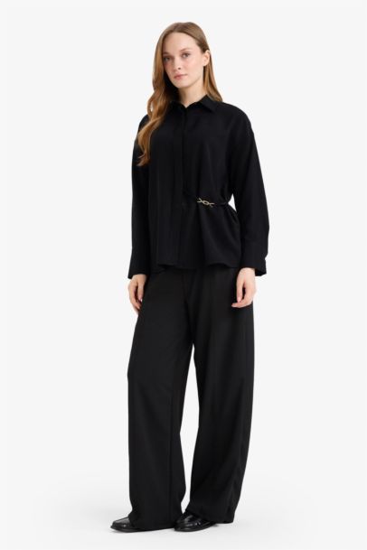 Straight Wide Leg Crepe Trousers