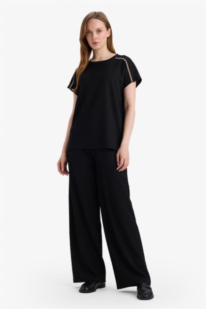 Straight Fit Straight Leg Crepe Trousers