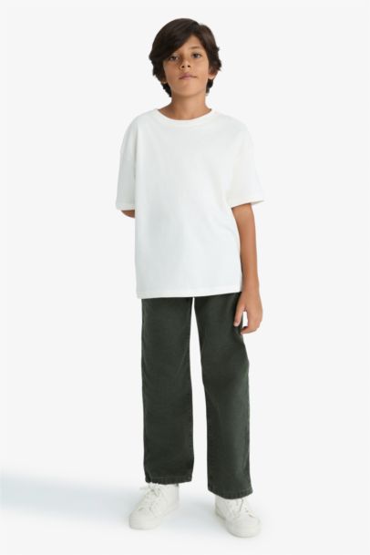 بنطلون جينز اولادي وايد ليج برجل عادية