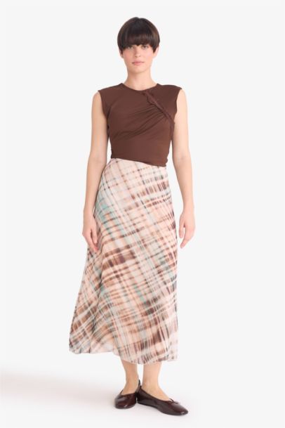 Pencil Skirt Printed Chiffon Lined Normal Waist Midi Skirt