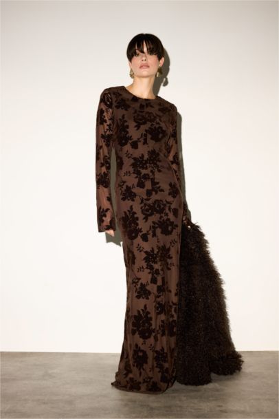 Skinny Fit Floral Patterned Tulle Maxi Dress