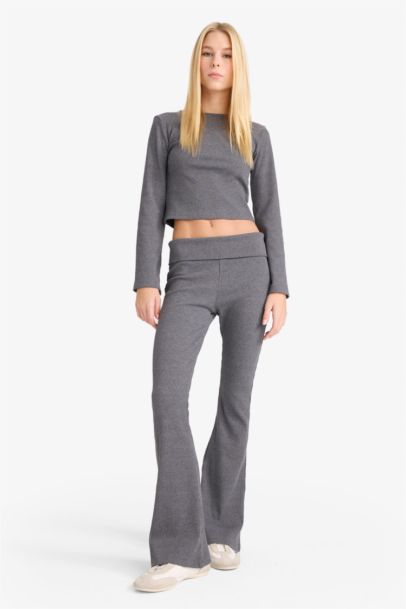 Fitted Crew Neck Ribbed Camisole Long Sleeve T-Shirt