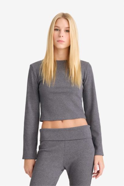 Fitted Crew Neck Ribbed Camisole Long Sleeve T-Shirt