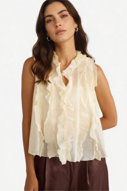 Blouse sans manches en modal à volants Coupe régulière