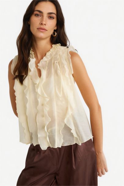 Blouse sans manches en modal à volants Coupe régulière