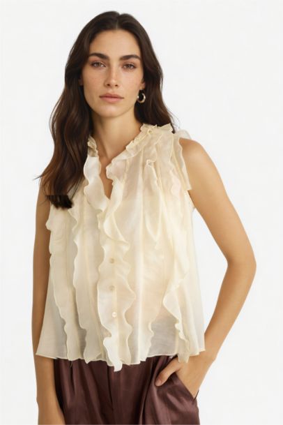 Blouse sans manches en modal à volants Coupe régulière