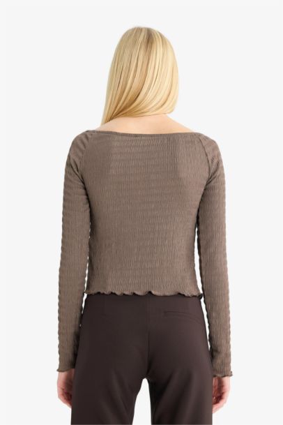 Long sleeves Front Tie Crinkled Blouse