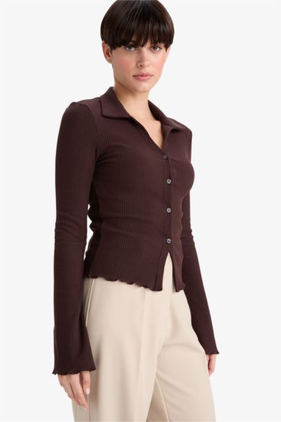 Cardigan slim côtelé à col polo