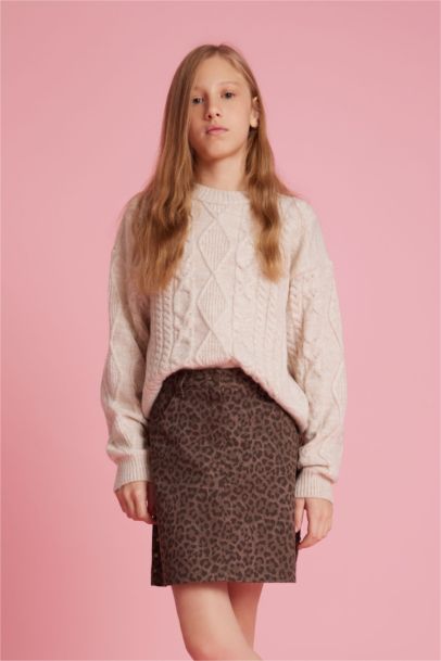 Loose Fit Bisiklet Yaka Triko Kazak Kız Çocuk