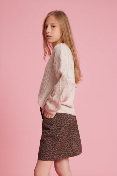 Loose Fit Bisiklet Yaka Triko Kazak Kız Çocuk