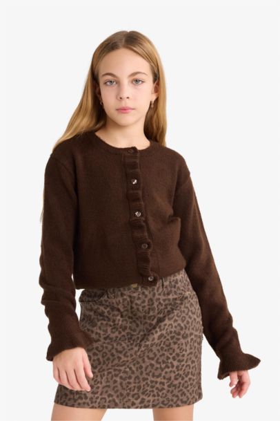 Cardigan boutonné à col rond pour fille