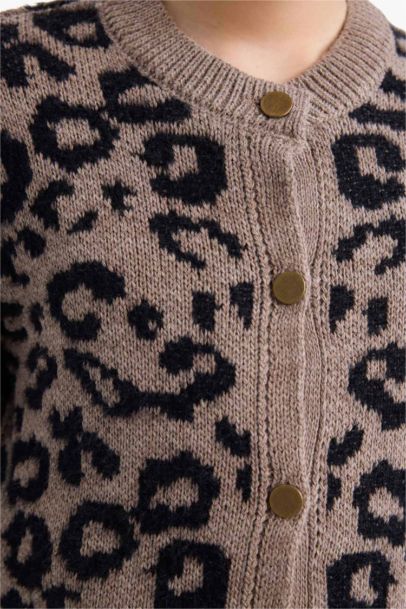 Girl Leopard Print Buttoned Cardigan