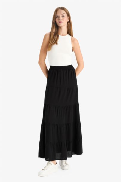 A Line Crinkle Viscose Normal Waist Maxi Skirt