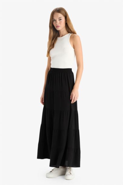 A Line Crinkle Viscose Normal Waist Maxi Skirt