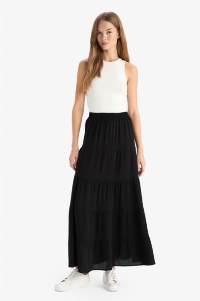 A Line Crinkle Viscose Normal Waist Maxi Skirt
