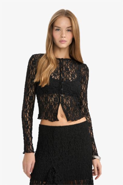 Slim Fit Crew Neck Lace Cardigan