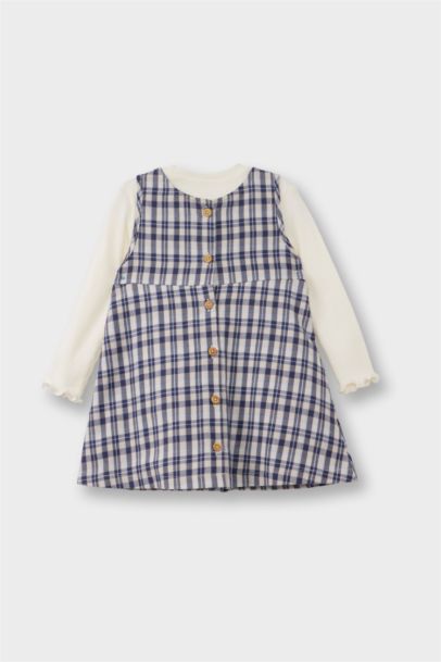 2'li Takım Uzun Kollu Tişört Kareli Elbise Kız Bebek