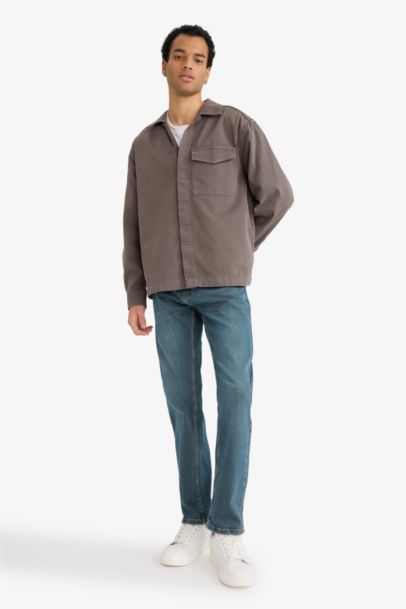 Boxy Fit Gabardine Long Sleeve Shirt