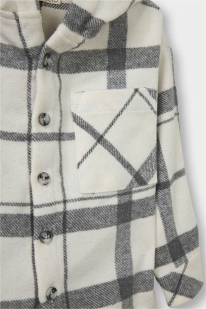 Erkek Bebek 2'li Takım Kareli Twill Kapüşonlu Gömlek Pantolon